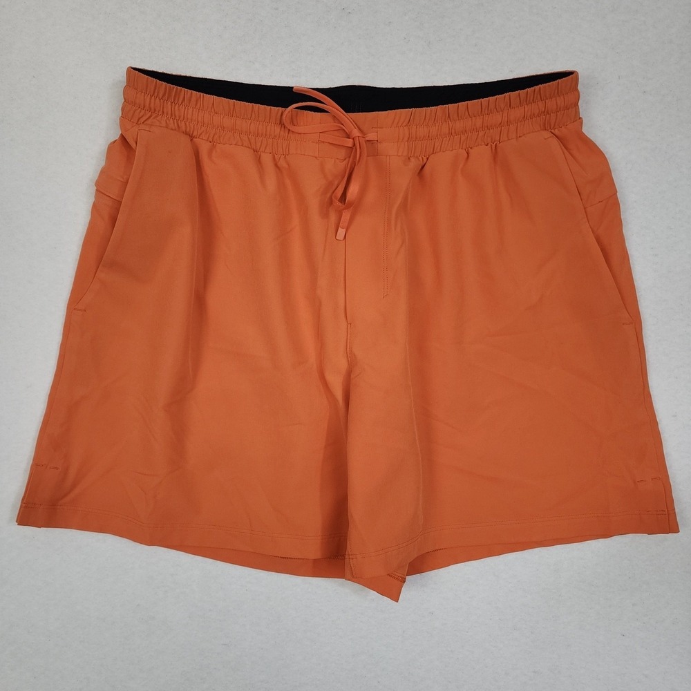 Lululemon Pool Shorts Mens Large Orange Lined Drawstring Waist Pockets Swimwear